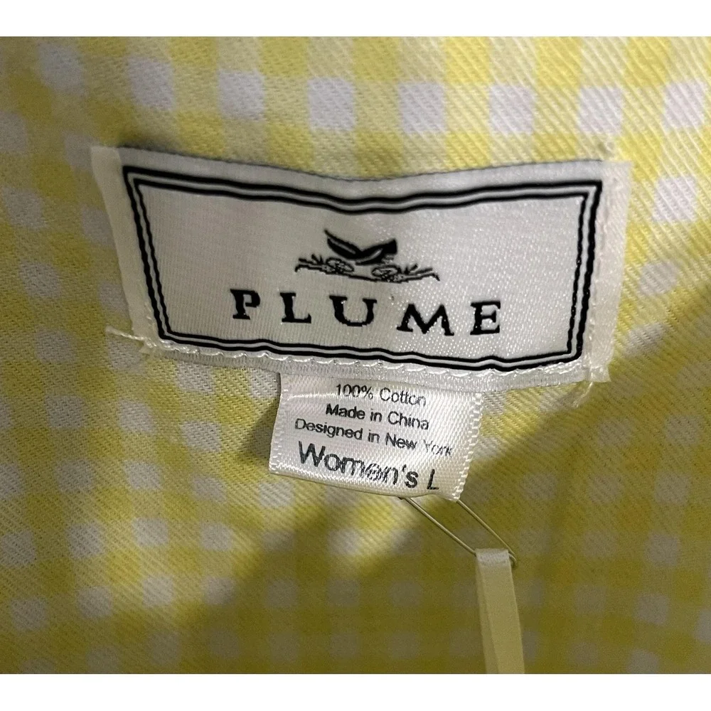 Plume Nightgown Chemise Womens Large Yellow‎ Gingham Cotton Sleeveless Sleepwear